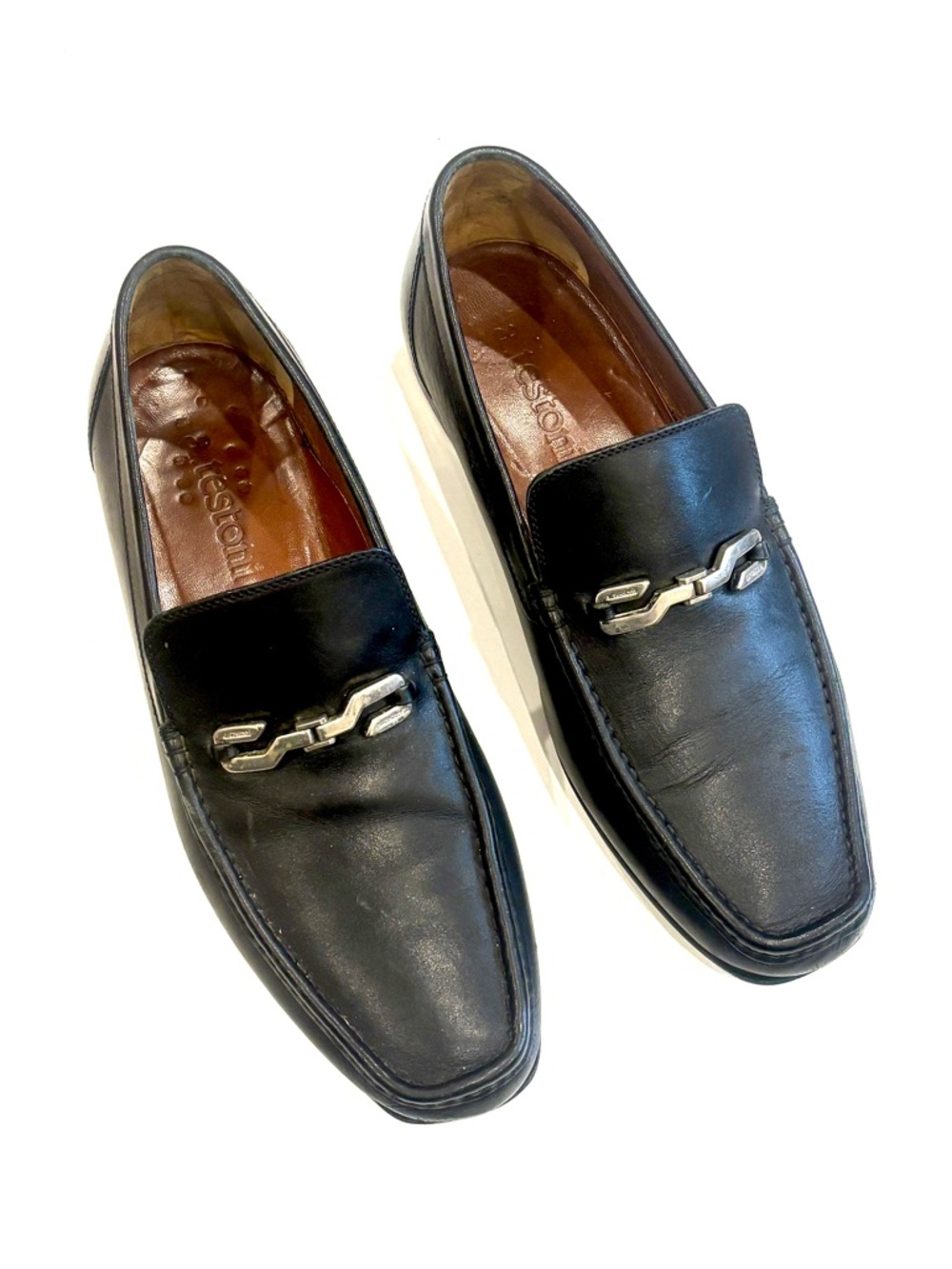 a. testoni Black Leather Slip-On Loafers with Silver Bit